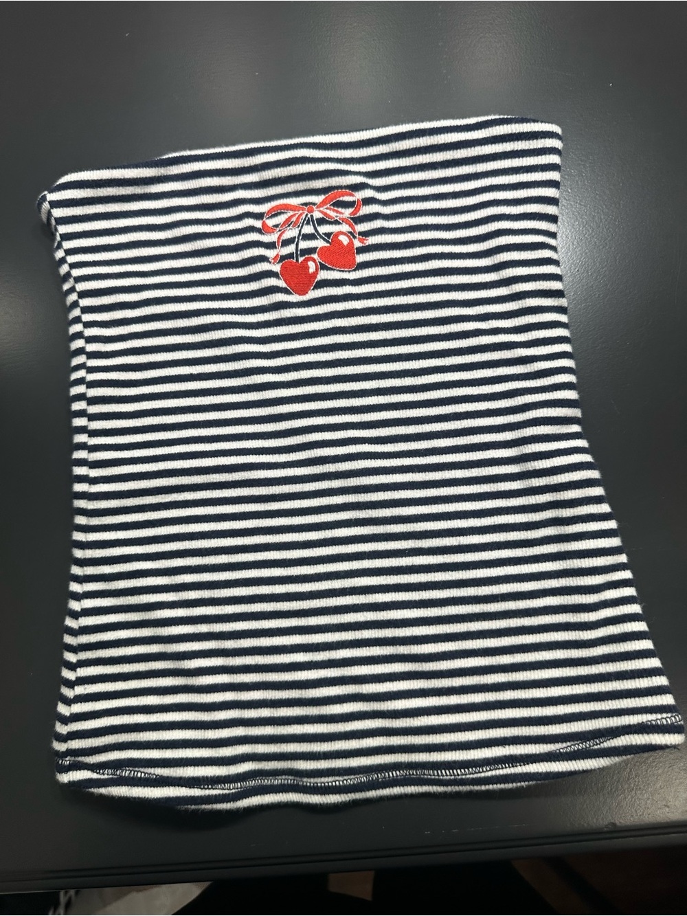 Hollister Navy and White Striped Tube Top with Red Cherry Accent